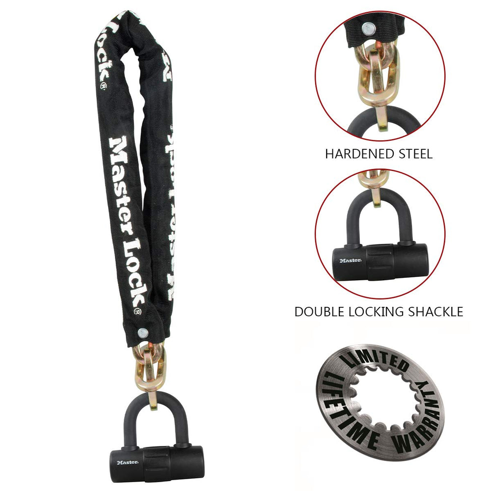 Master Lock chain length scale comparison demonstrating portability and coverage