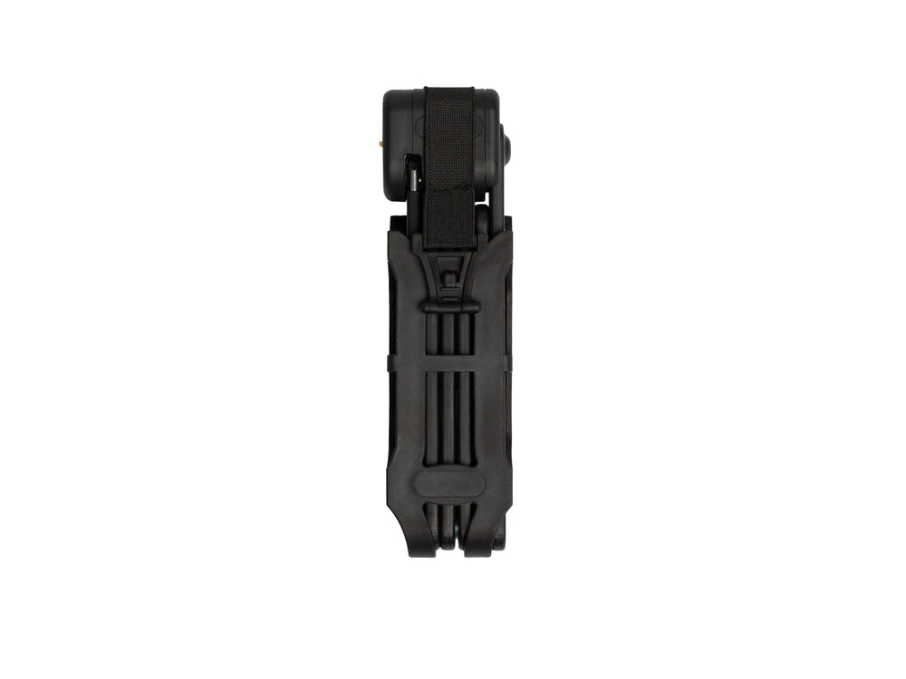 Master Lock unfolded lock securing bicycle frame to pole for protection