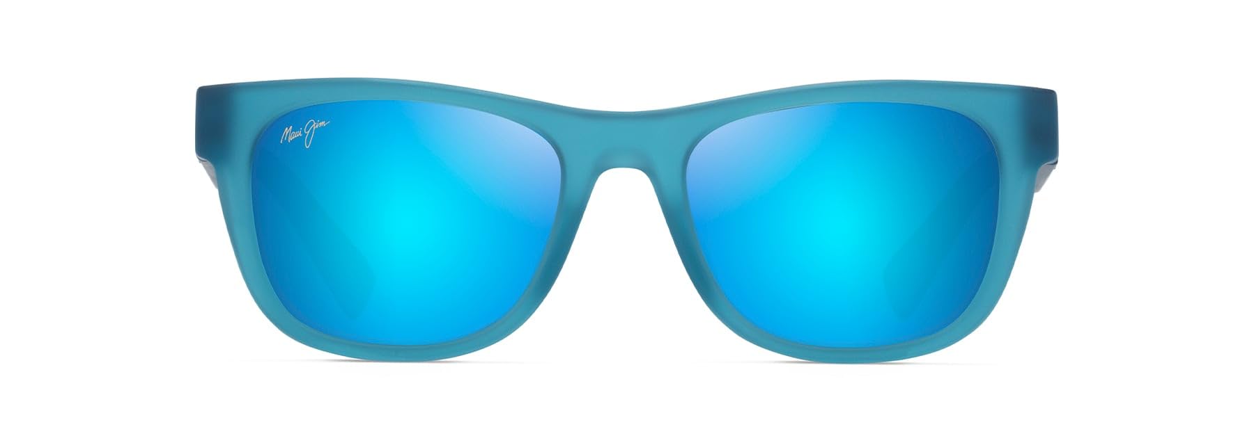 Maui Jim Kaulike front view showing matte trans blue frame and large fit benefit