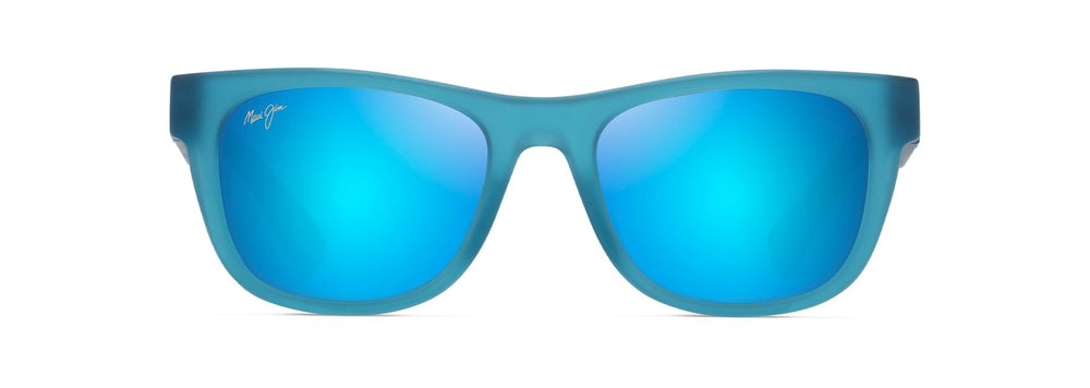 Maui Jim Kaulike front view showing matte trans blue frame and large fit benefit