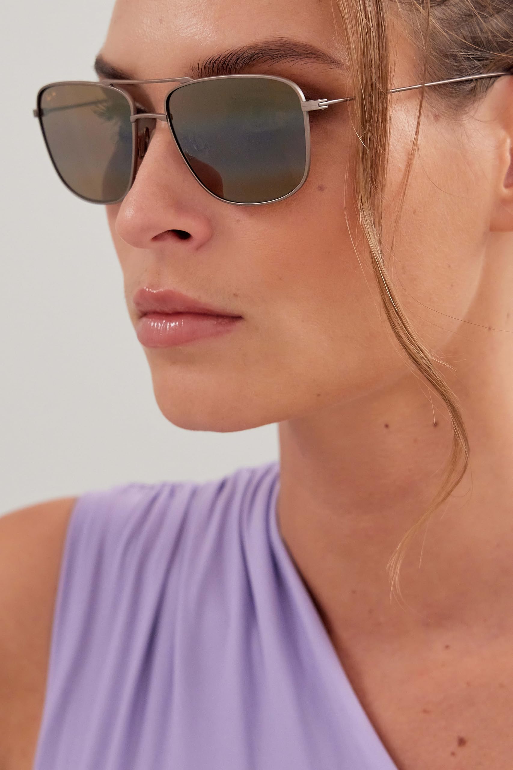 Maui Jim Mikioi temple tip cutout close-up showing comfort design and reduced pressure