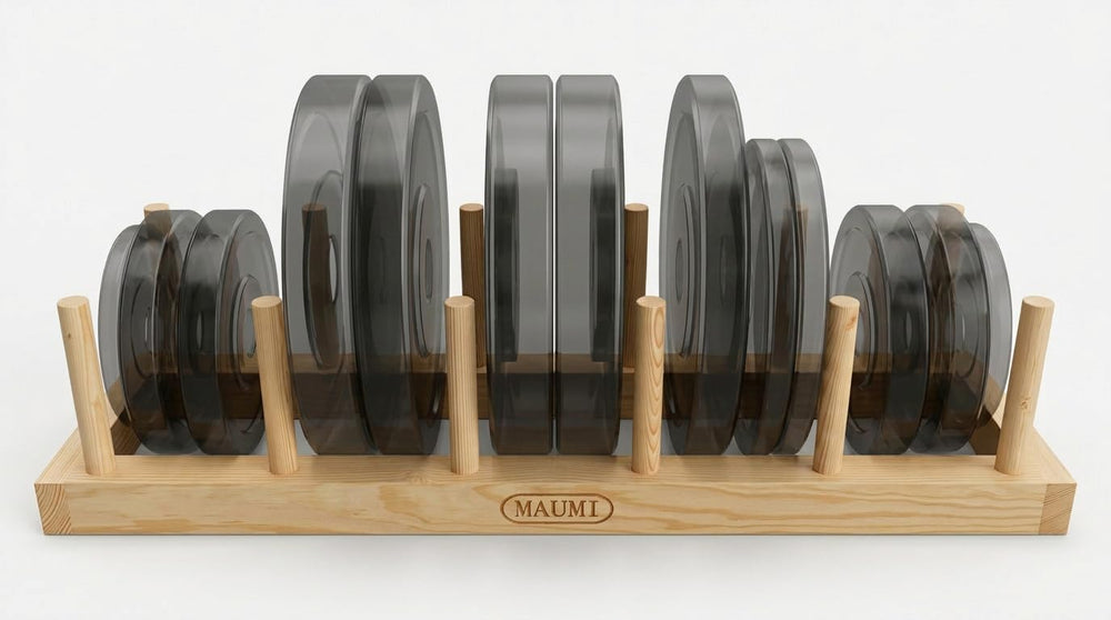 MAUMI front view of wooden rack showing stable storage and neat organization