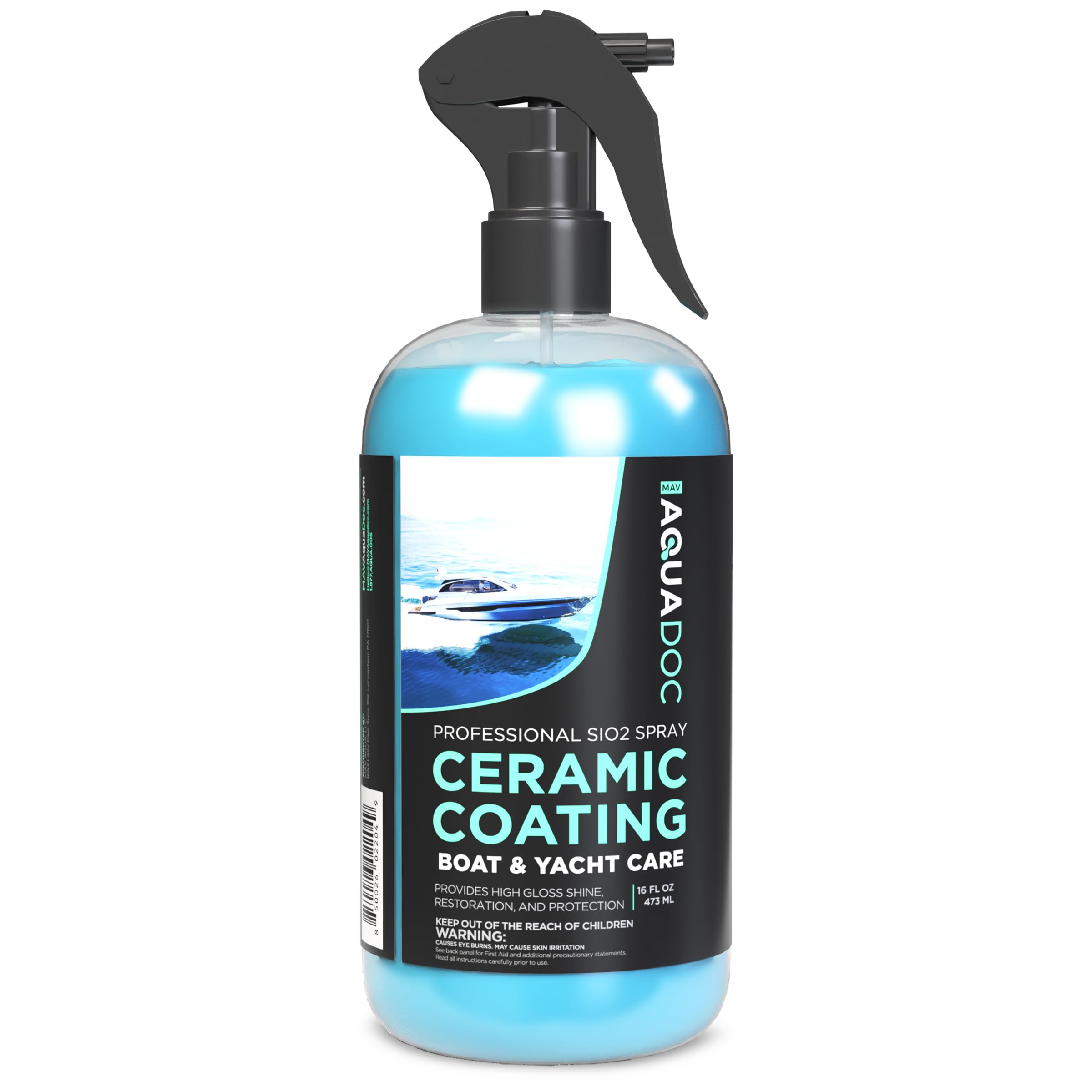 MAV AquaDoc front spray bottle showing product and easy-use cap