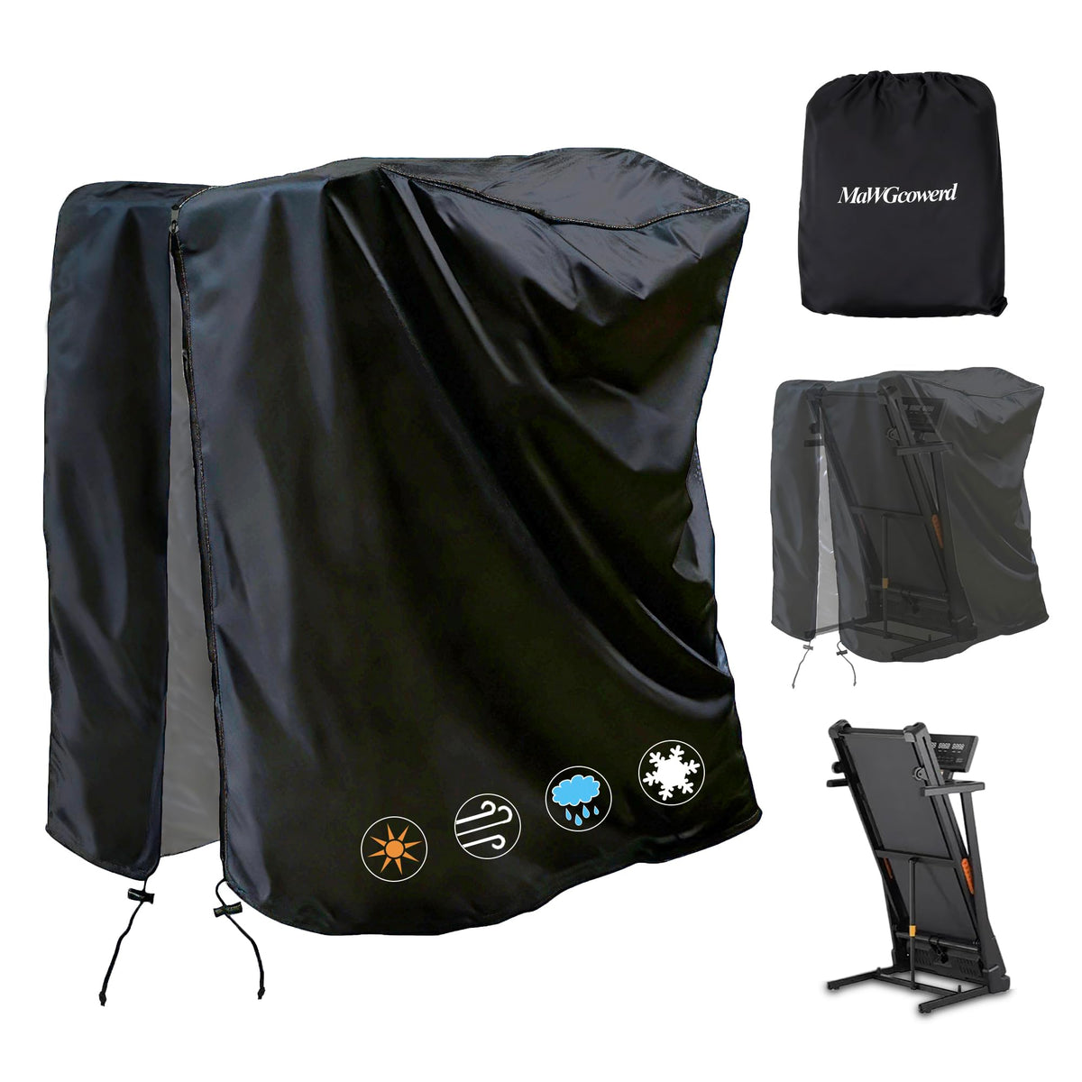 MaWGcowerd front view on folded treadmill showing full coverage and protection