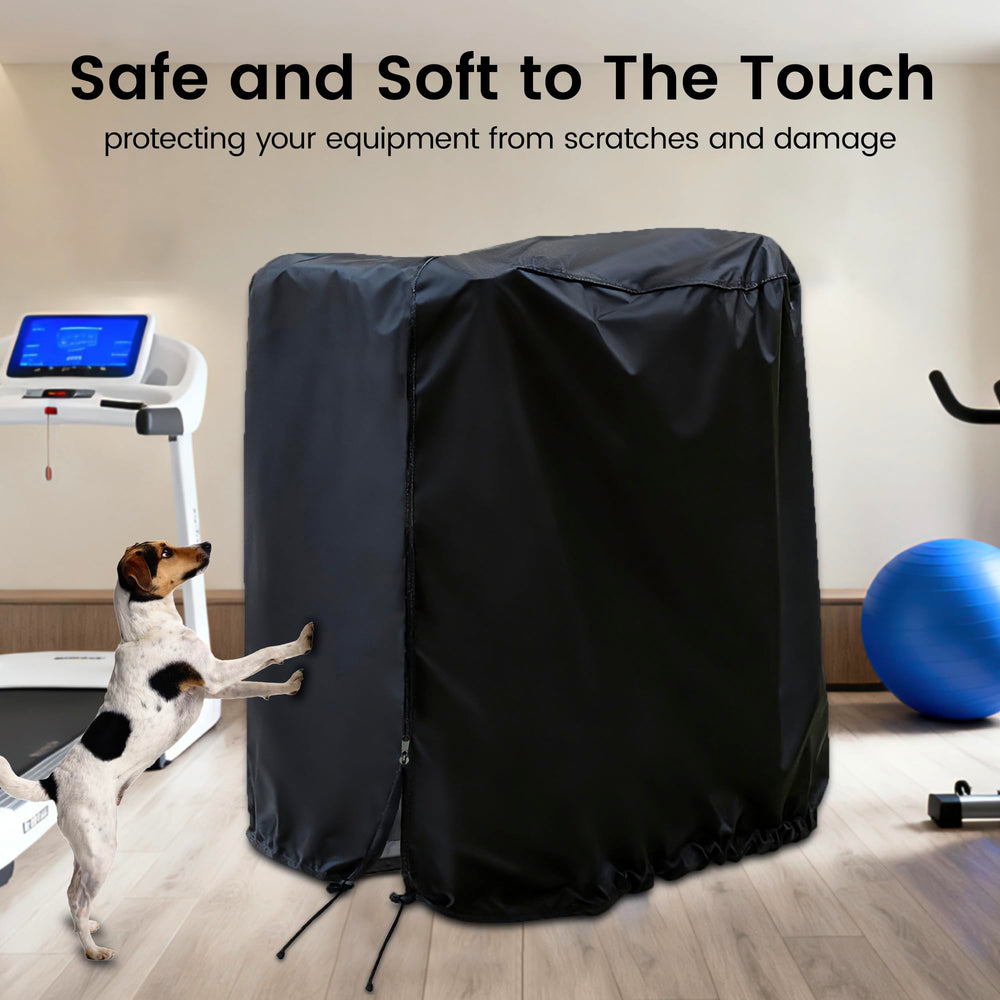 MaWGcowerd covered treadmill in garage protecting from dust and moisture
