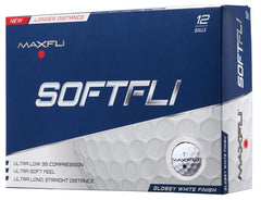 Maxfli SoftFli Gloss golf balls front packaging showing white balls and brand for easy identification