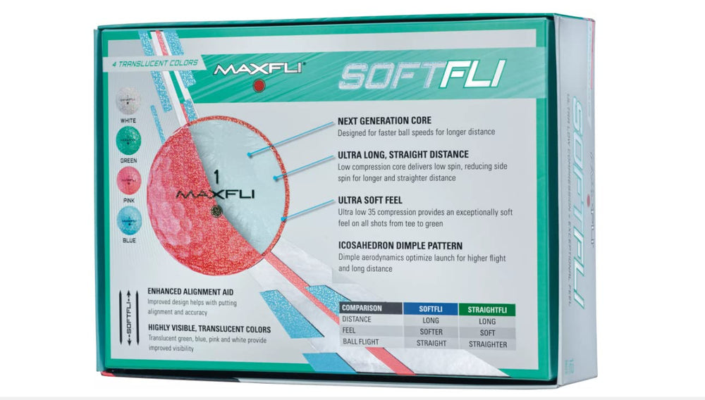 Maxfli ball beside tees showing scale and practical on-course sizing