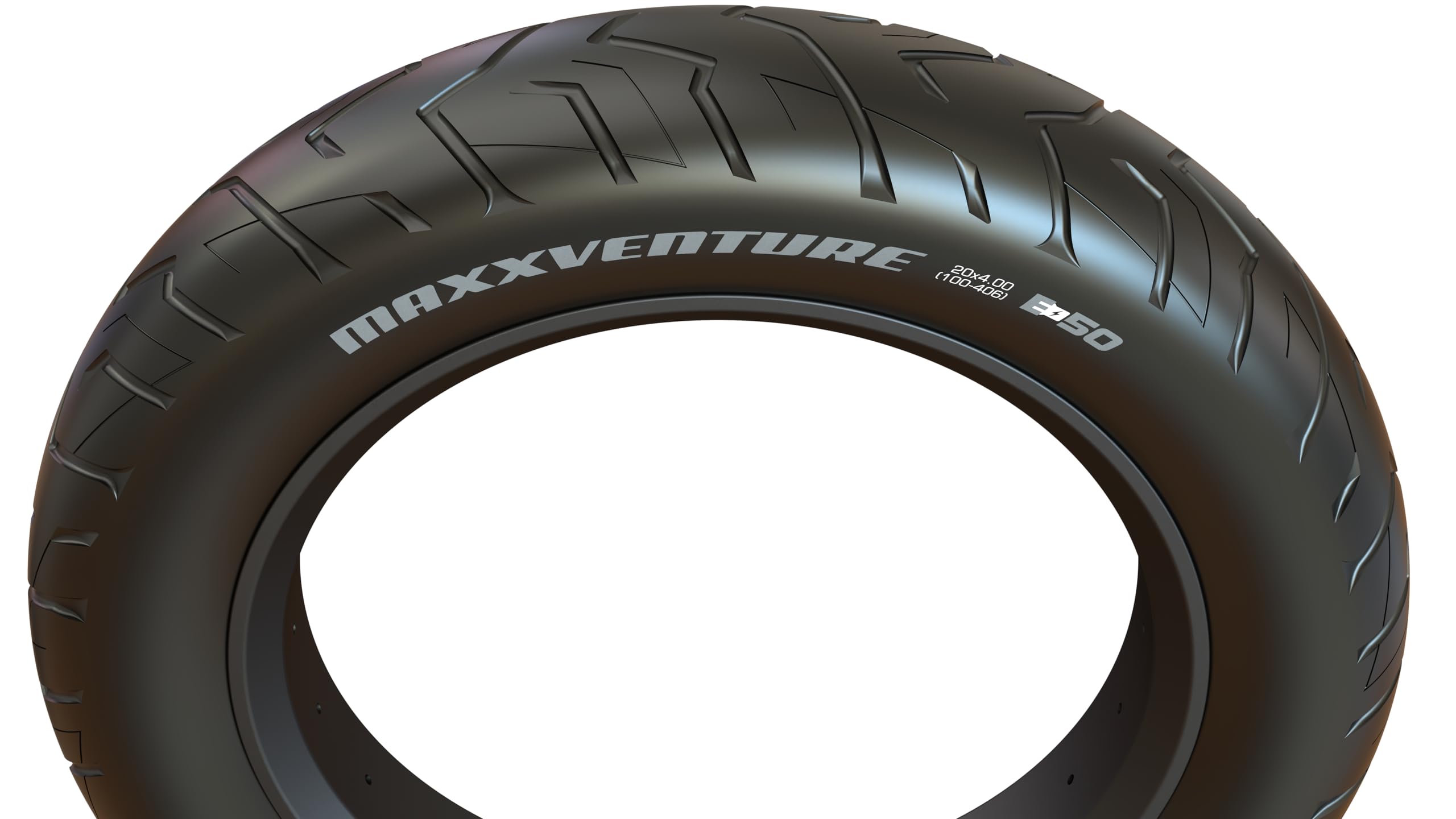Maxxis MaxxVenture mounted on e-bike demonstrating wide 20x4.0 contact patch for stability