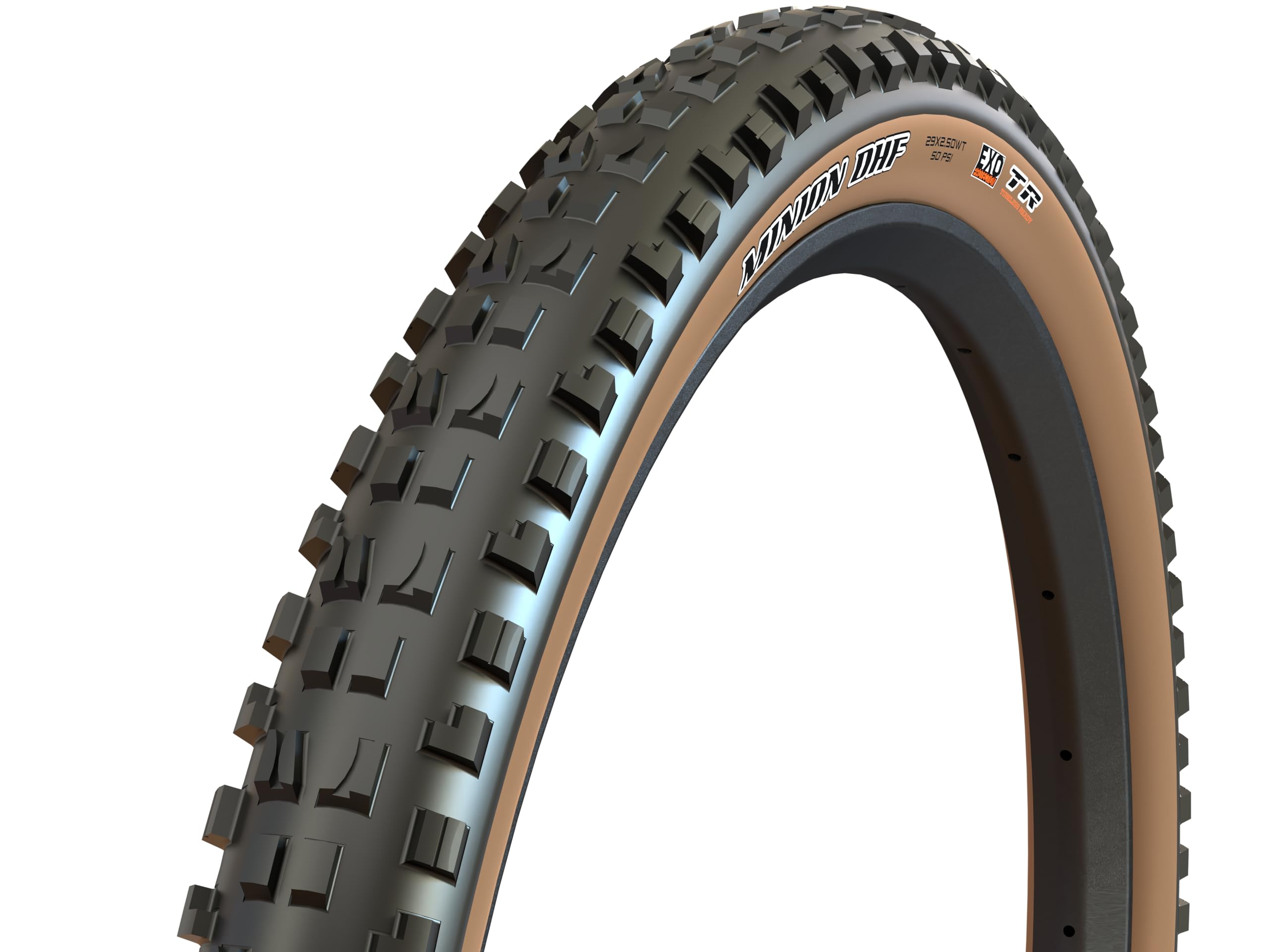 Maxxis Minion DHF front view showing tread for confident braking