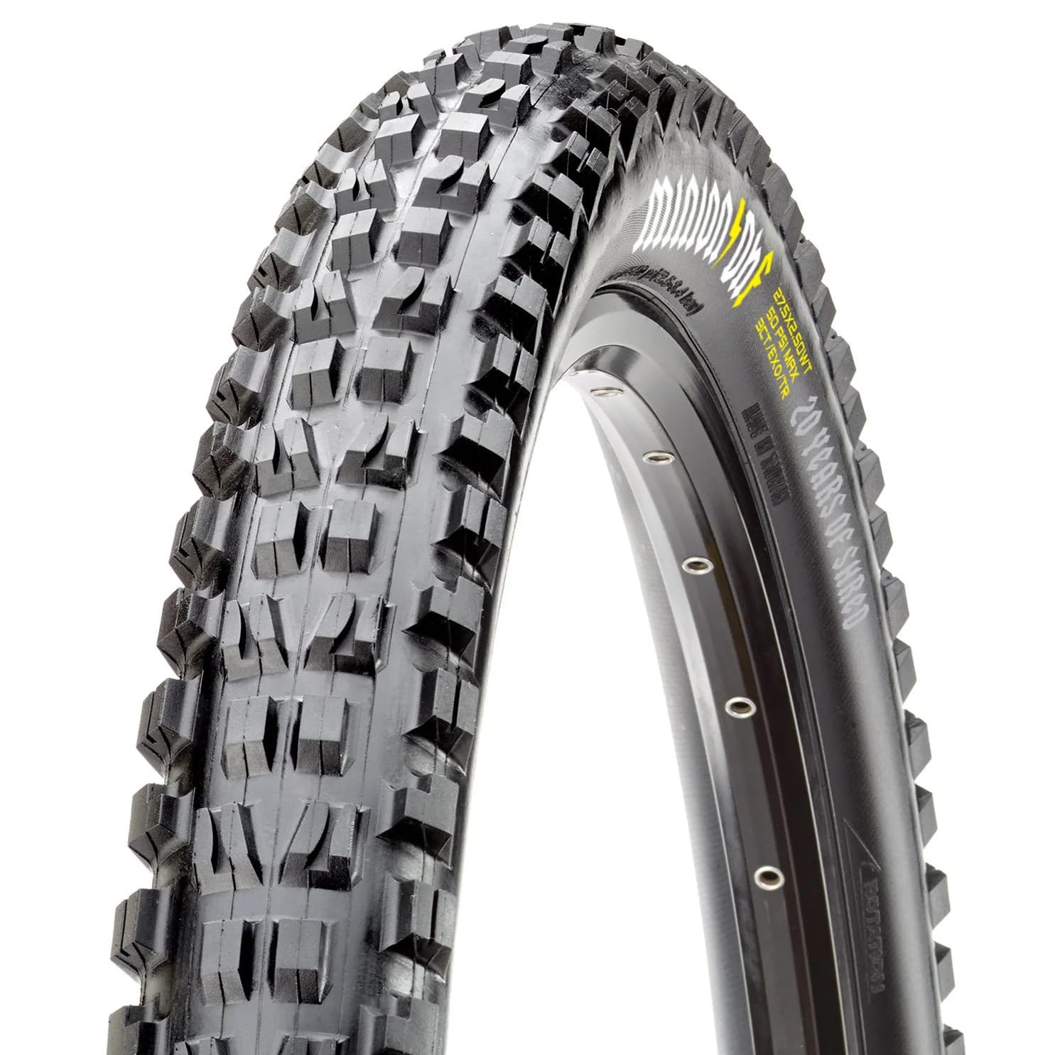 Maxxis Minion DHF front view showing tread pattern and quick rolling benefit