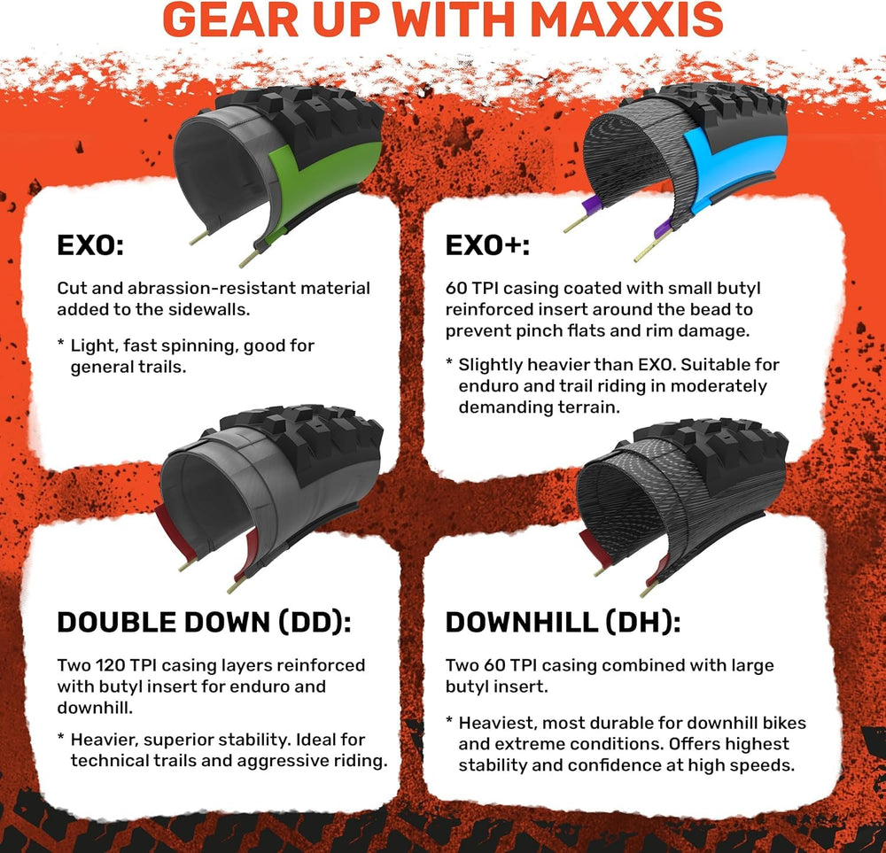 Maxxis tire mounted on bike demonstrating front-wheel control on trail
