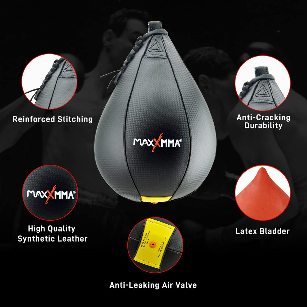 MaxxMMA speed bag in use with boxer improving rhythm and hand-eye coordination