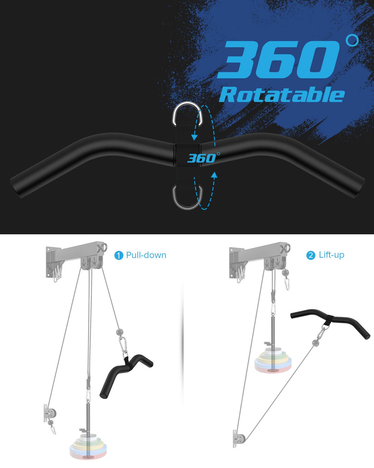 Mbotnee lat bar installed on a cable machine demonstrating immediate functional use