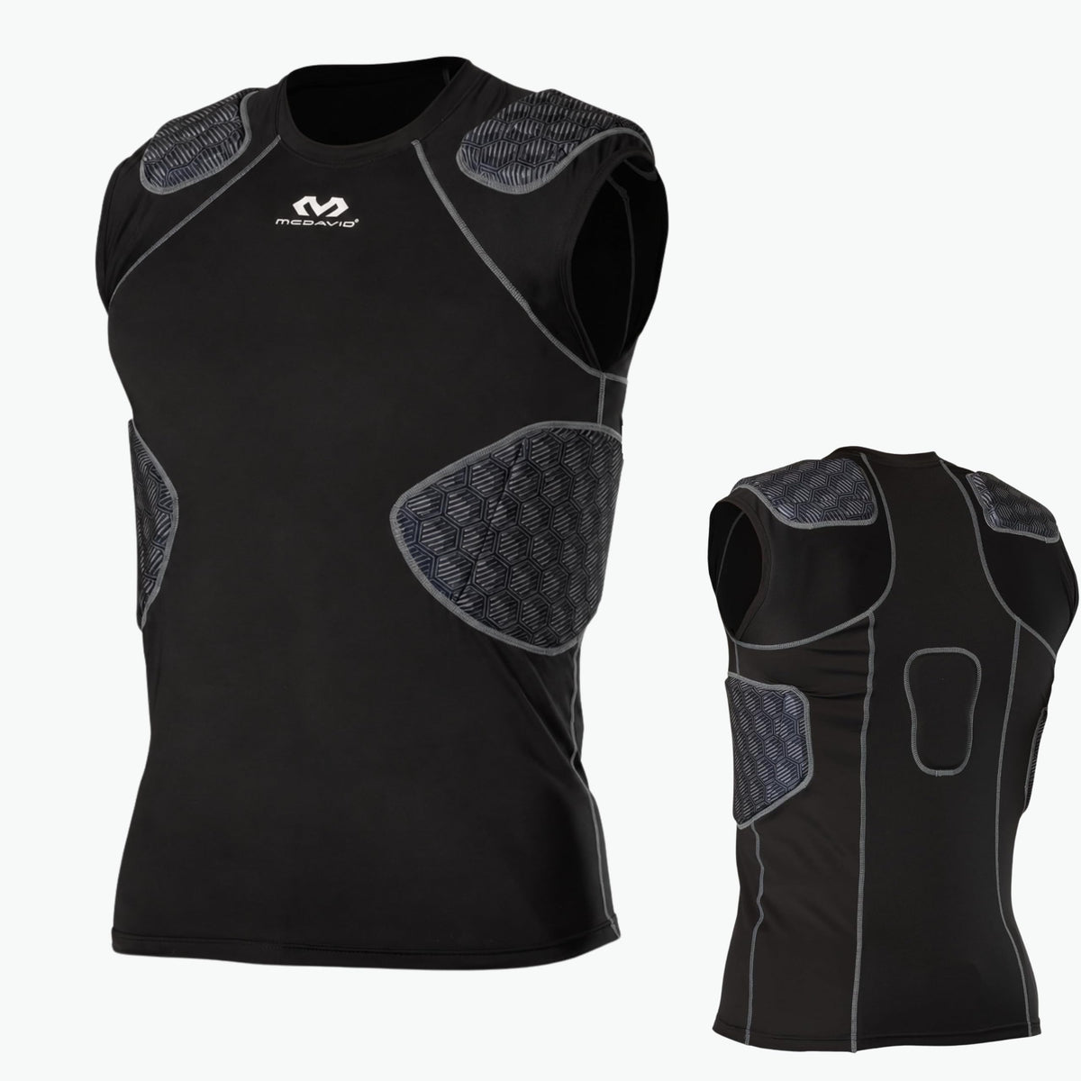 McDavid Rival front view showing slim fit and chest protection for confidence