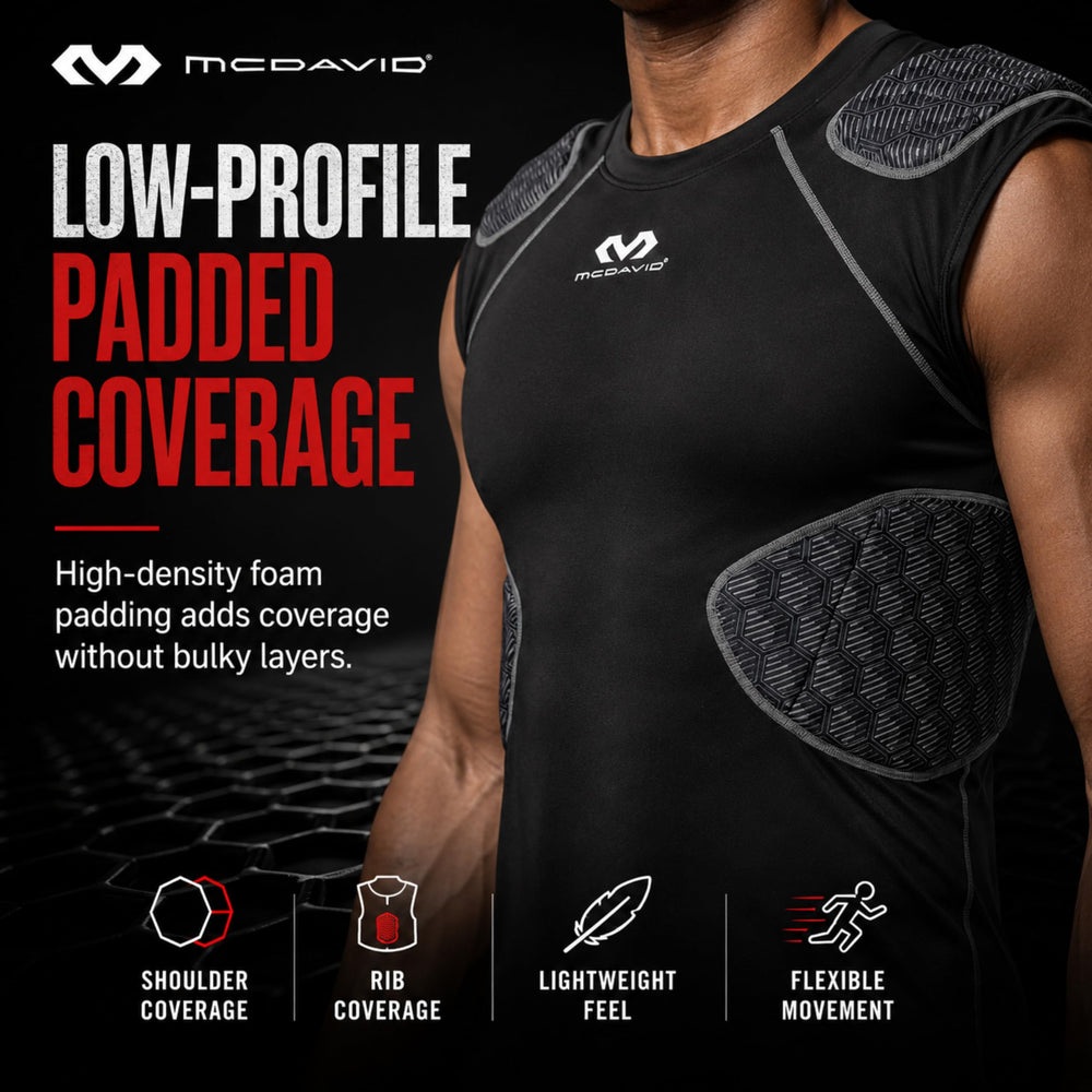 McDavid Rival shoulder pad closeup showing high-density foam for impact dispersion