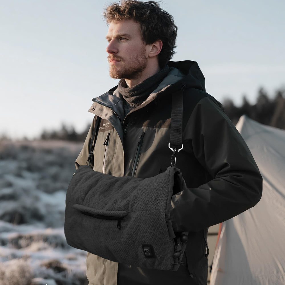 MDSTOP folded beside a phone to show compact size and travel convenience
