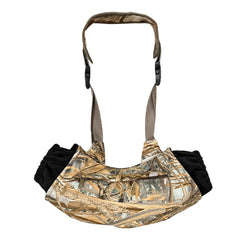 MDSTOP front view of camo muff showing compact design and quick access benefit