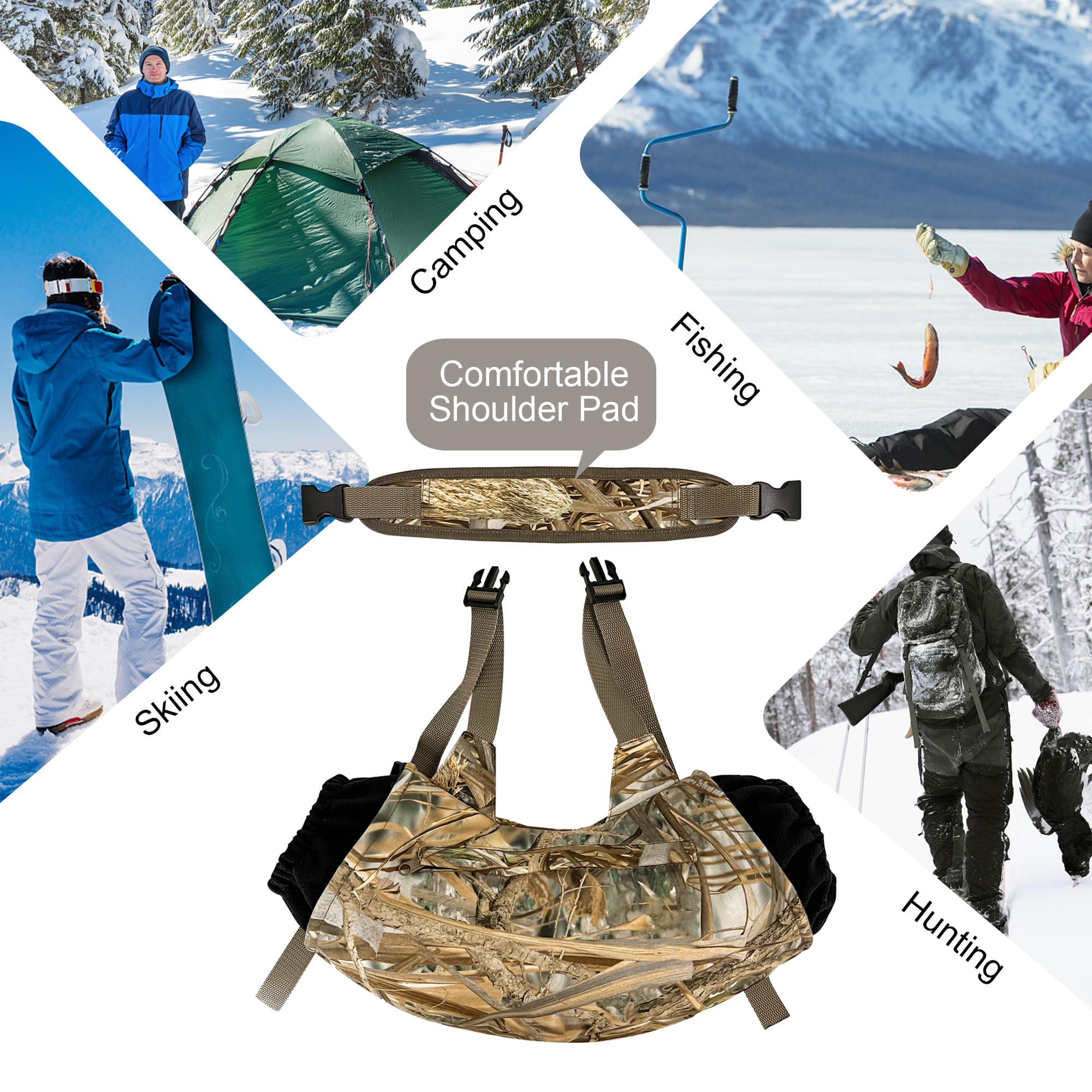 MDSTOP muff in a hunting blind showing concealment and hands-free warmth benefit