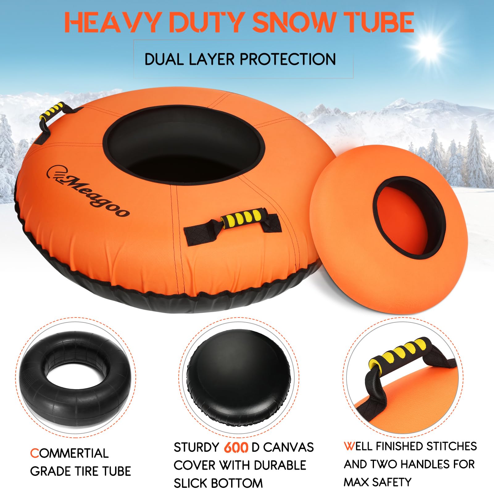 Meagoo reinforced grab handles and tow ring for easy carrying and retrieval