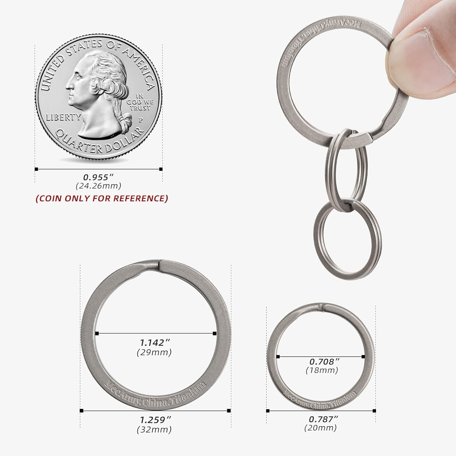 Hand holding MecArmy titanium key ring demonstrating lightweight strength and scale