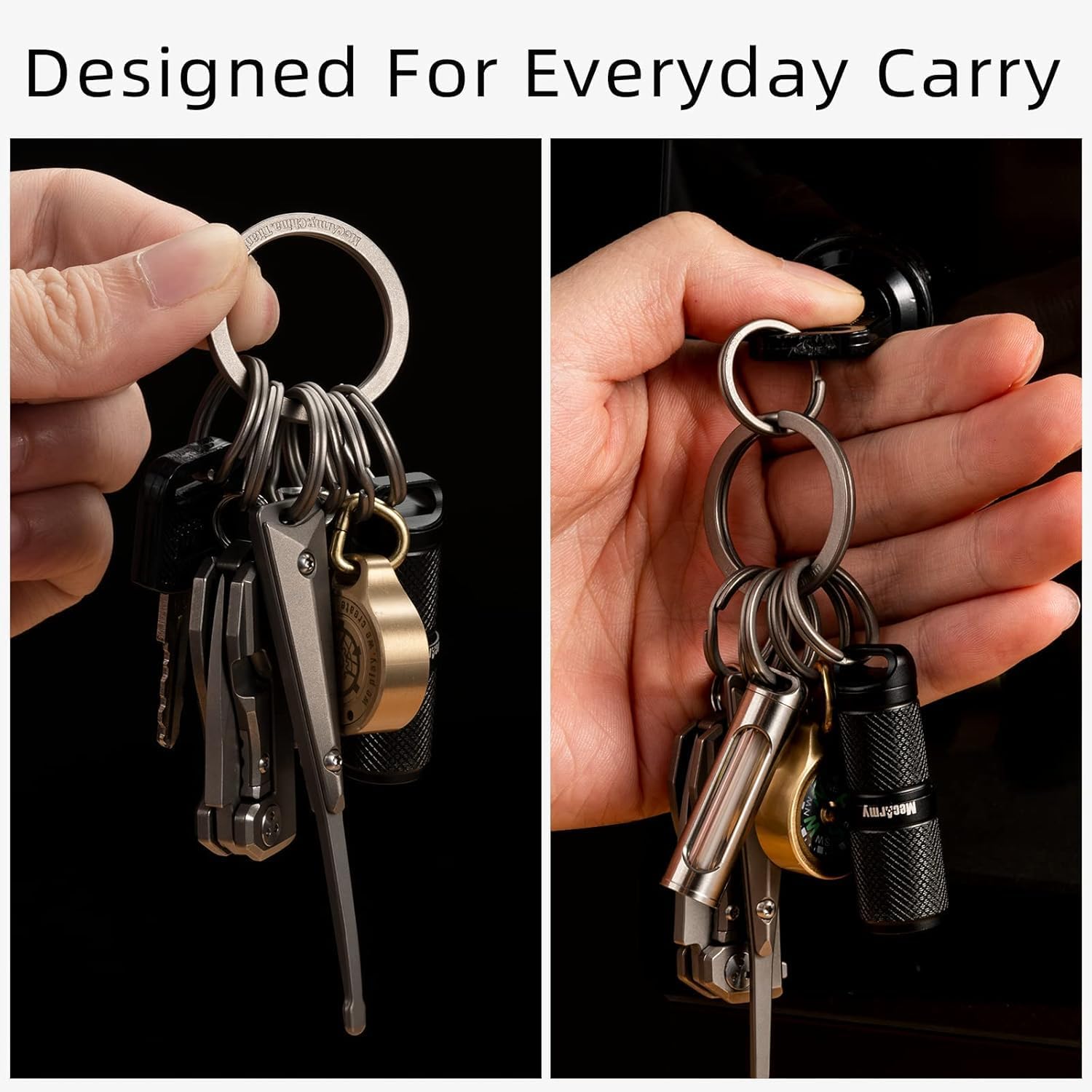 MecArmy rings attached to keys and small EDC tools showing organized carry