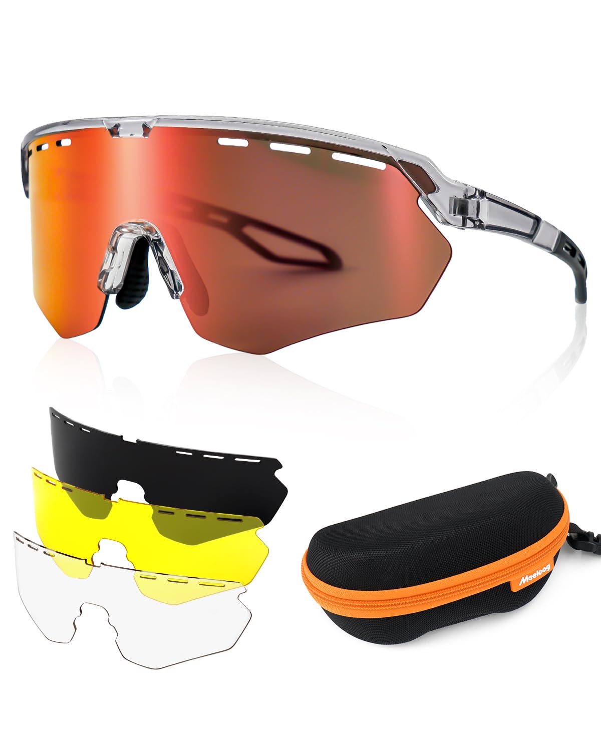 Meeloog front view grey frame showing full coverage and sport-ready design