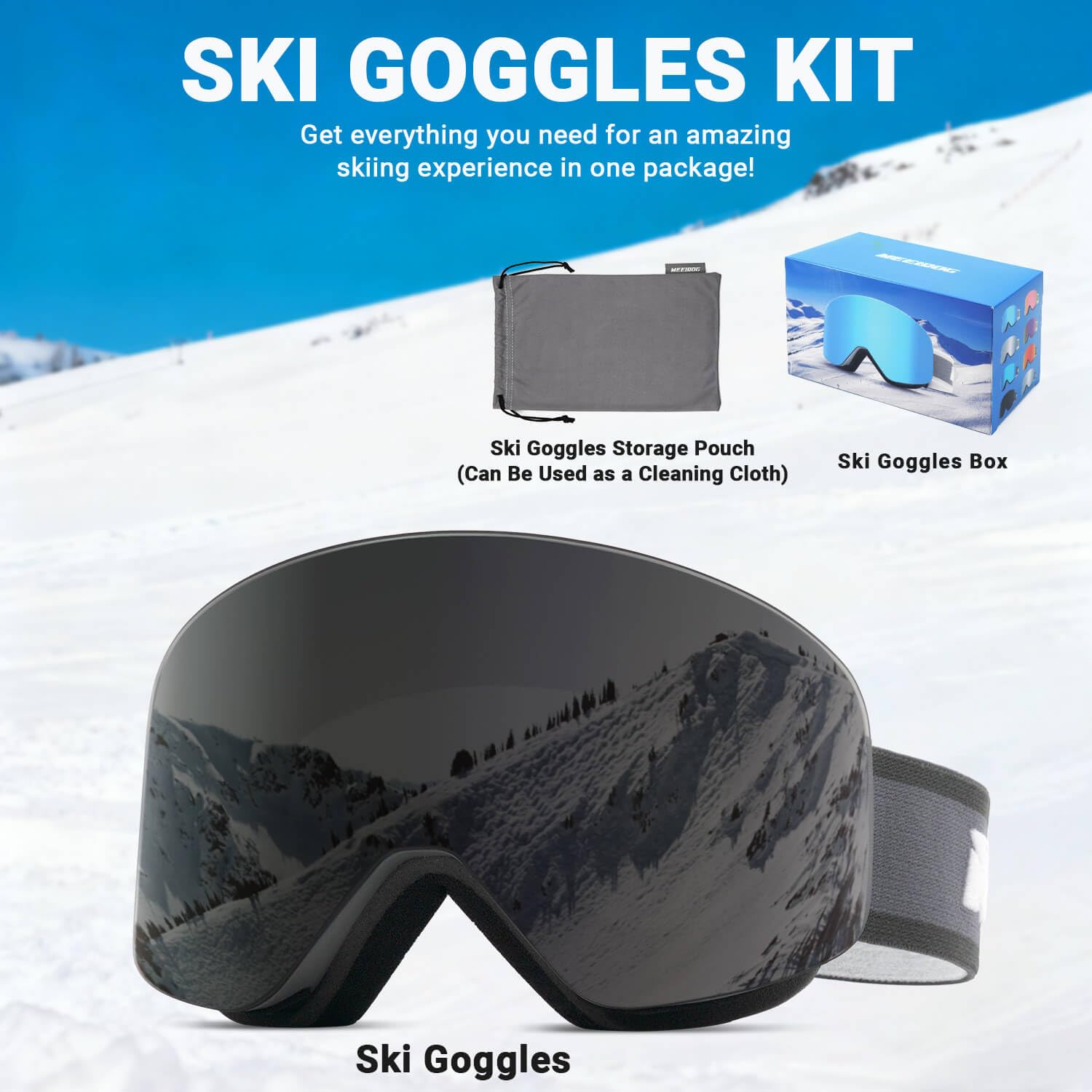 Meeloog worn by snowboarder on slope highlighting visibility and protection