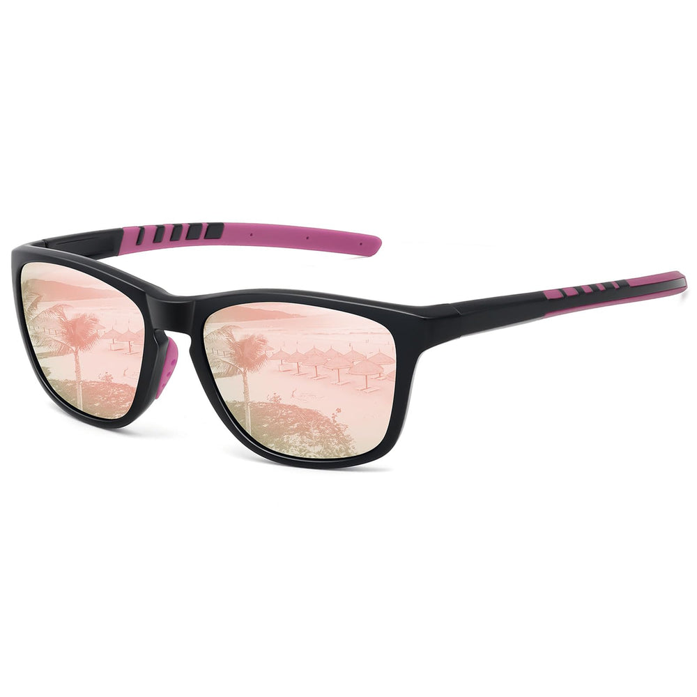 MEETSUN front view showing black frame and pink mirror benefit clear vision