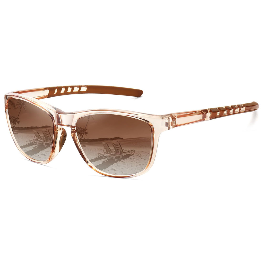 MEETSUN front view showing light brown frame and clear polarized benefit
