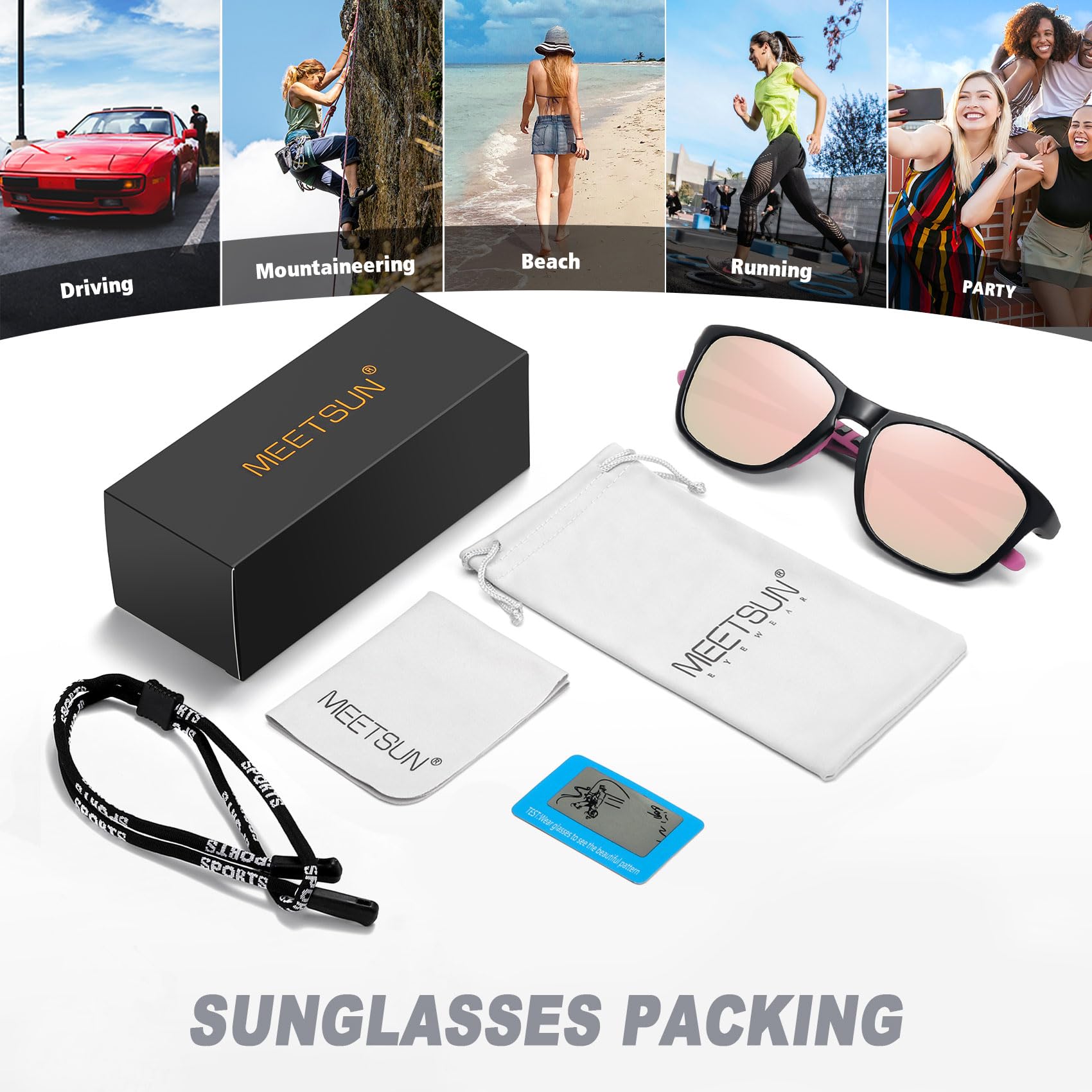 MEETSUN polarization test card demonstrating true polarized lens benefit