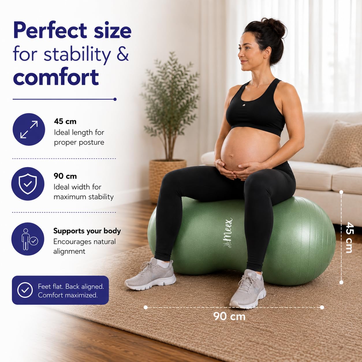 Meex peanut ball next to chair size comparison for correct selection