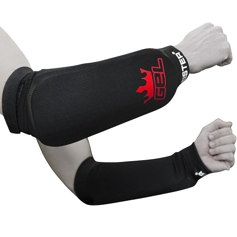Meister front view forearm guards showing full coverage and quick on benefit