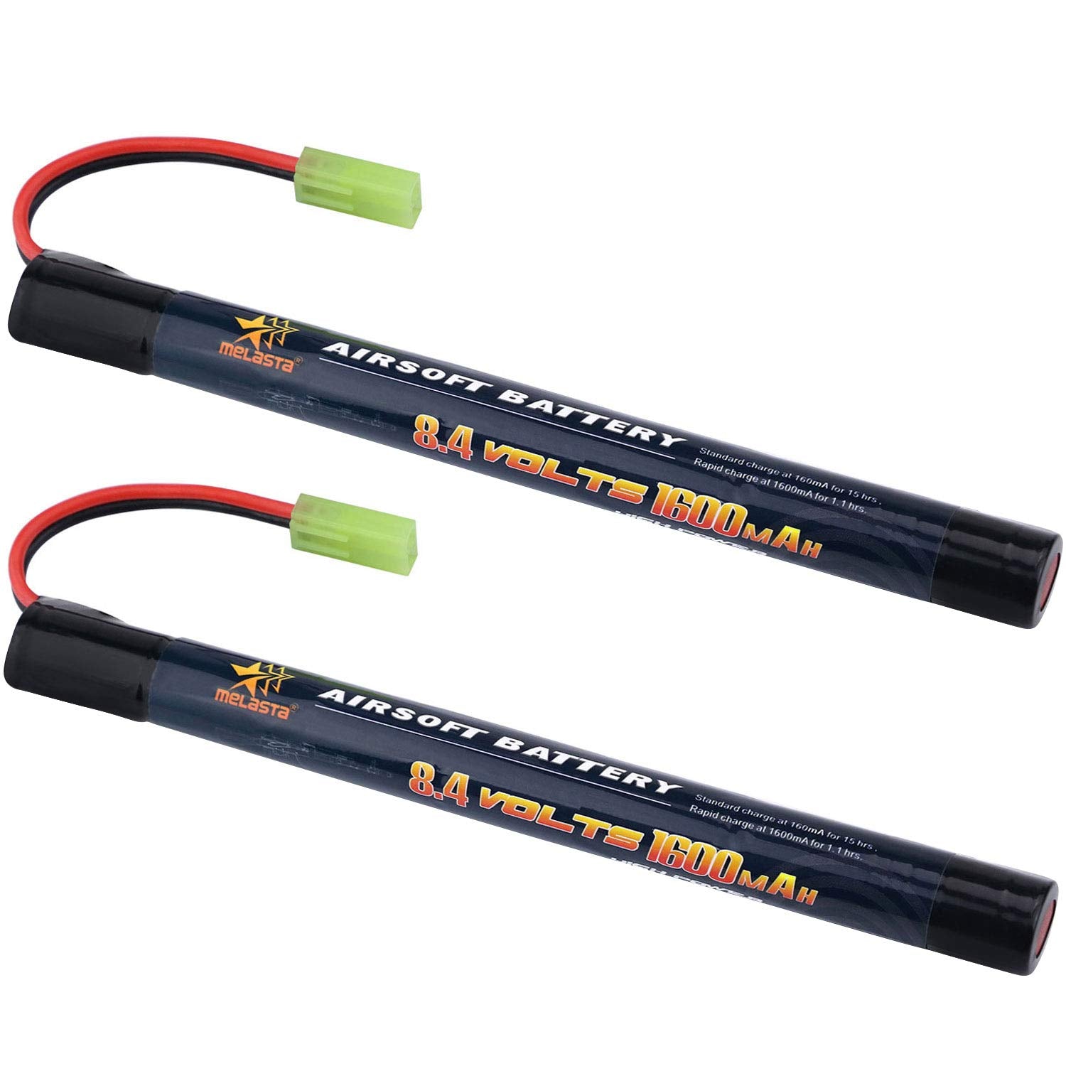 melasta front view of two stick batteries showing compact packaging and clear labeling for quick selection