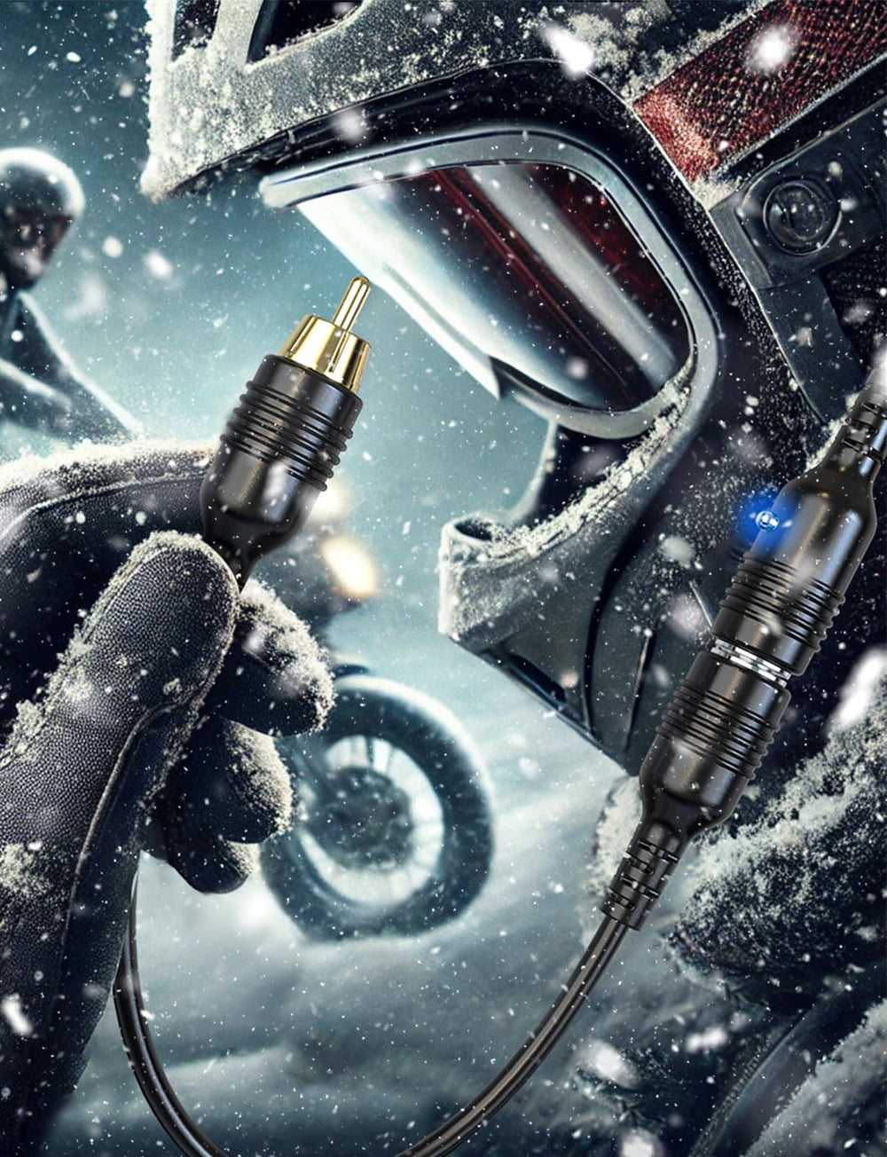 Mellbree installed on a snowmobile helmet, keeps shield clear while riding