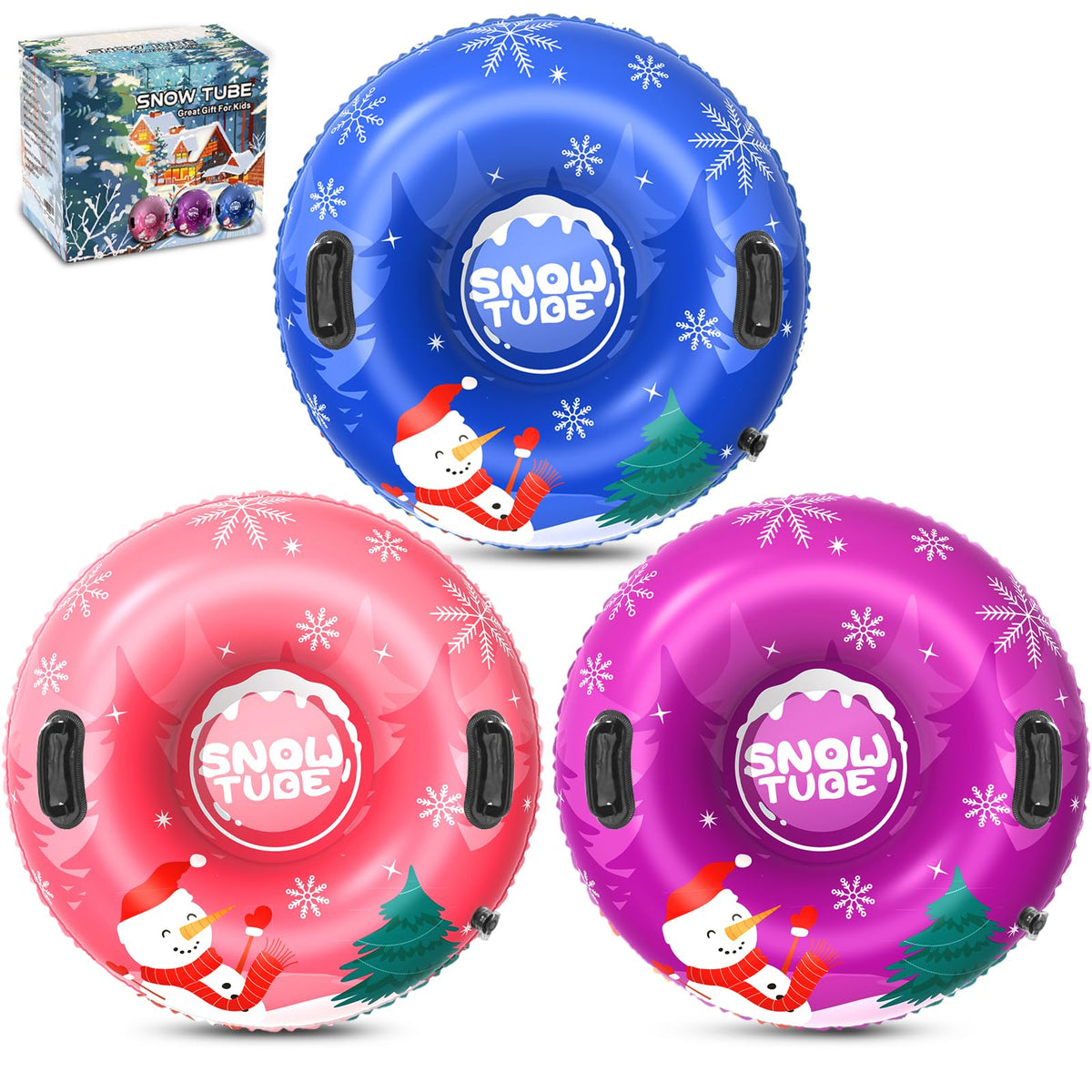 Menmek front view of snowman tube set shows festive design and durability