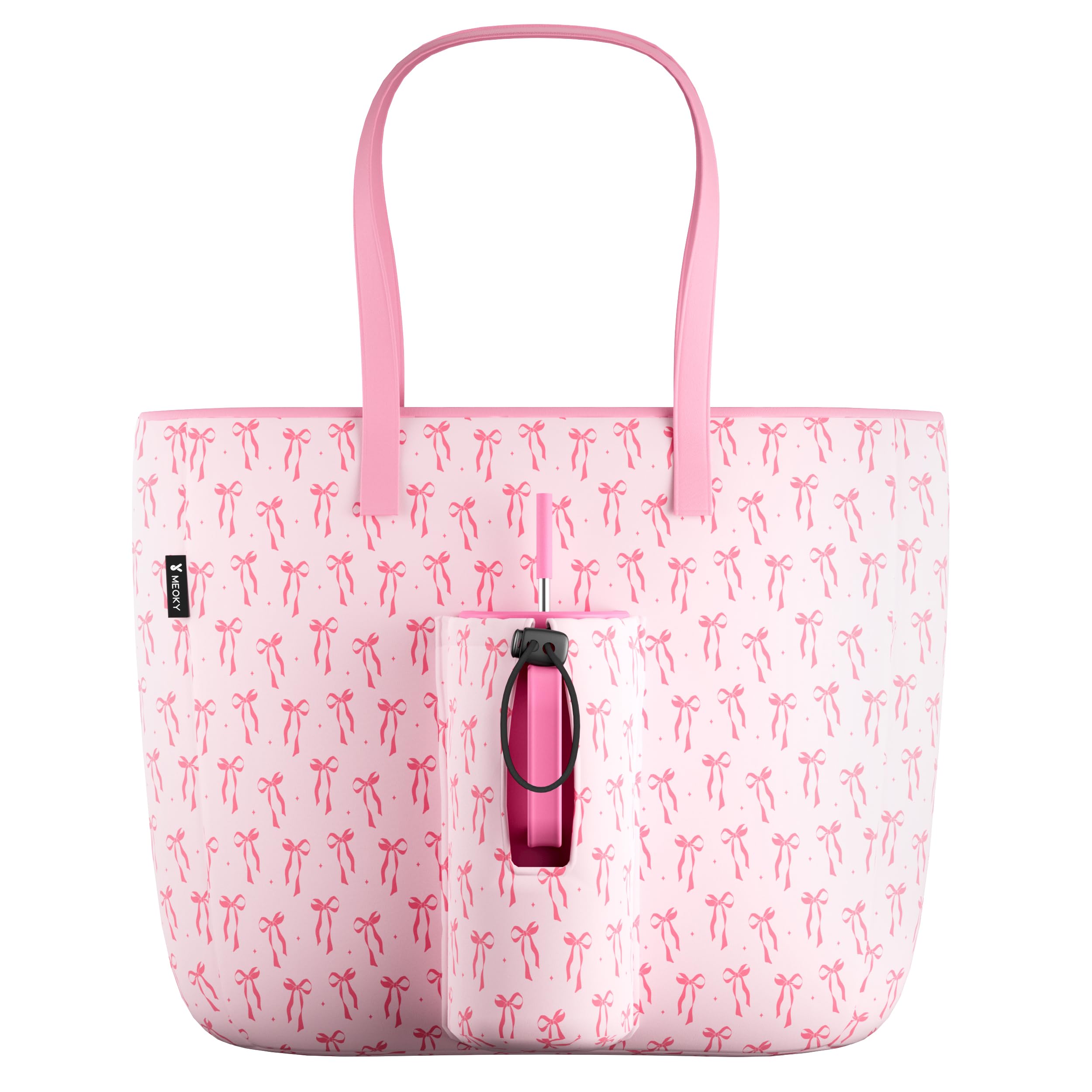 Meoky pink tote front view showing organized storage and feminine style