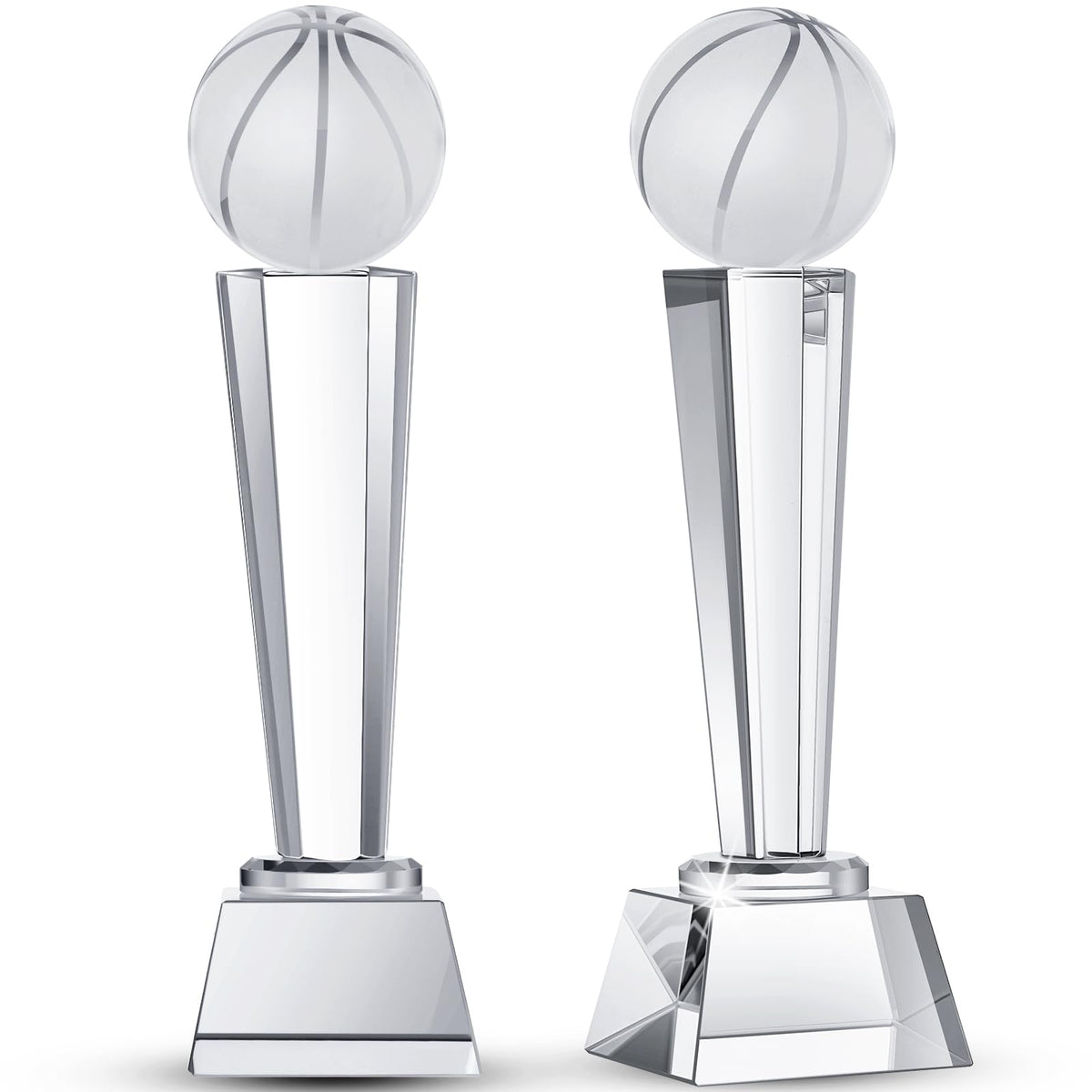 Meooeck crystal basketball trophy front view showing clear polished design and prestige