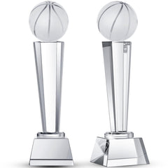 Meooeck crystal basketball trophy front view showing clear polished design and prestige