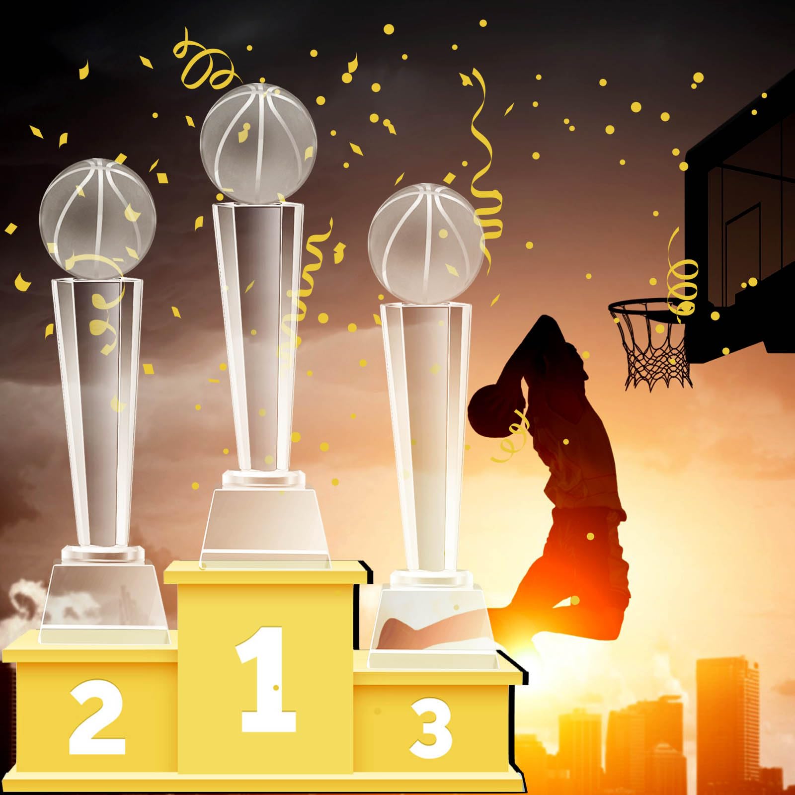 Meooeck trophy next to ruler for scale illustrating compact, shelf-friendly size