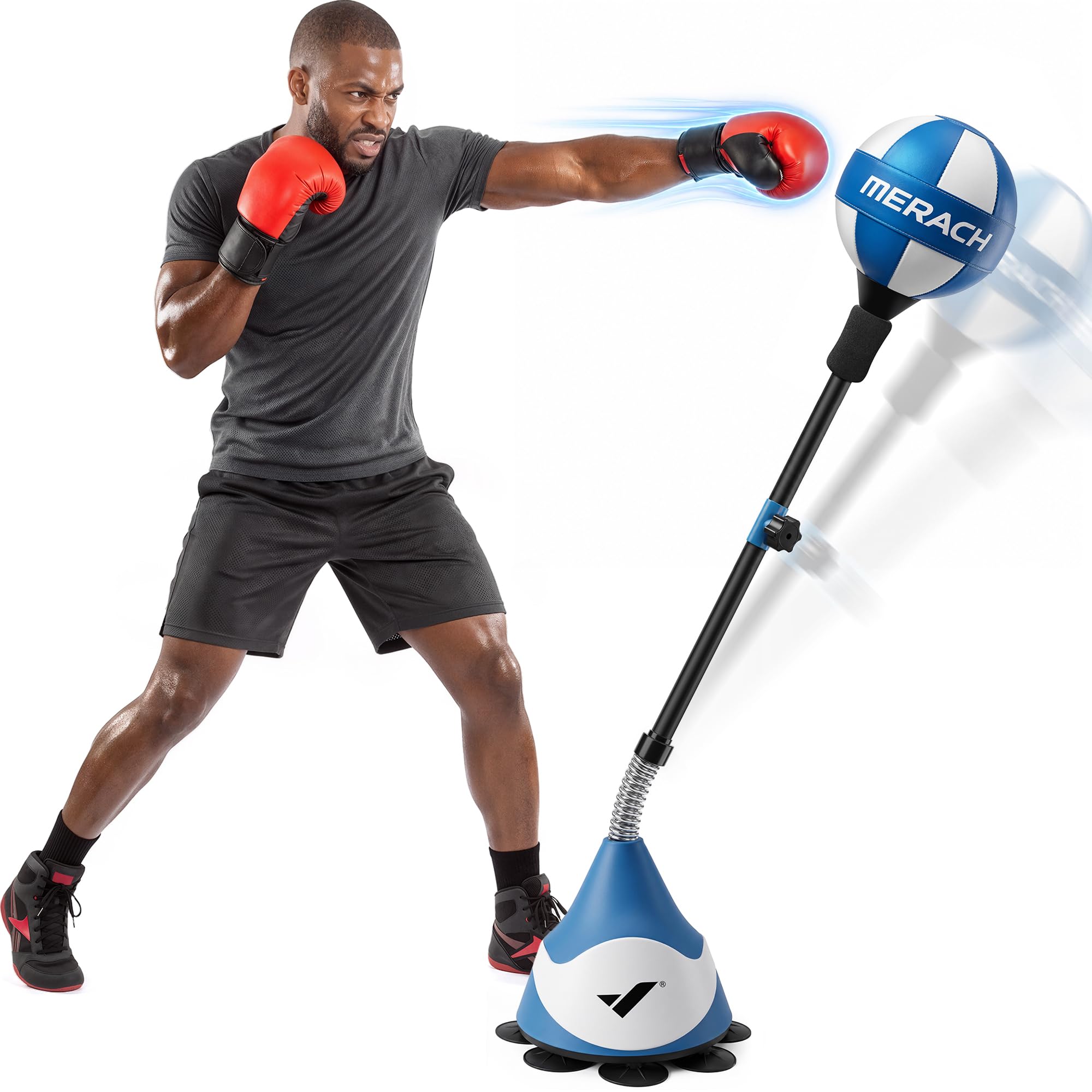 MERACH front view of punching bag stand showing compact footprint and stability