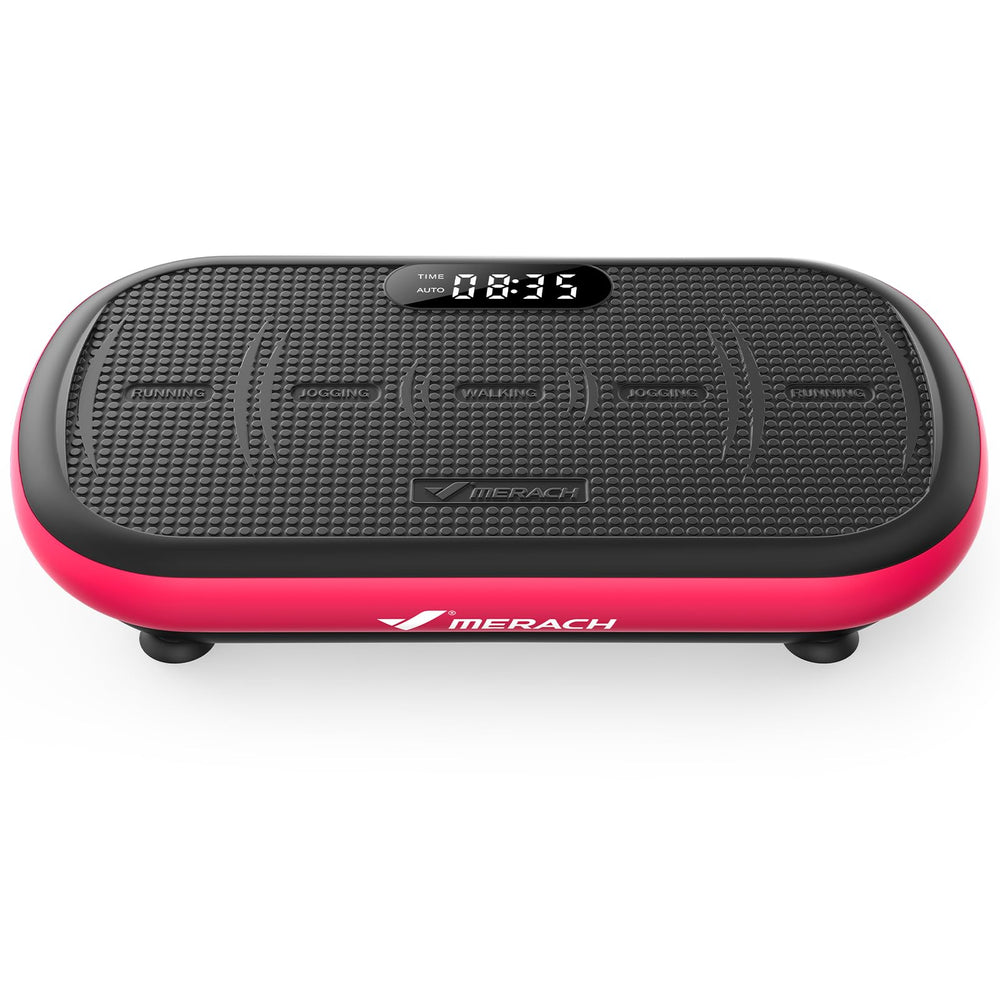 MERACH front view of vibration plate showing controls and curved deck benefit stability