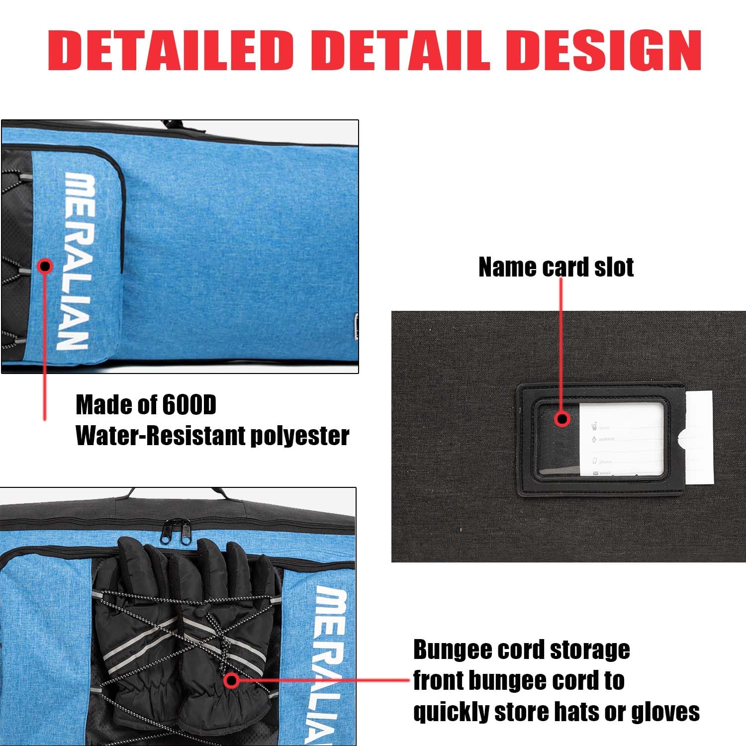 MERALIAN exterior pocket open with gloves and goggles for quick-access convenience