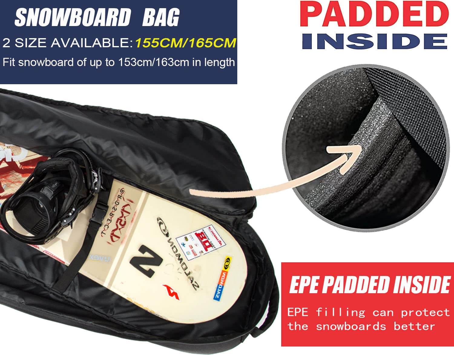 MERALIAN close-up of dense foam padding delivering impact protection for snowboard