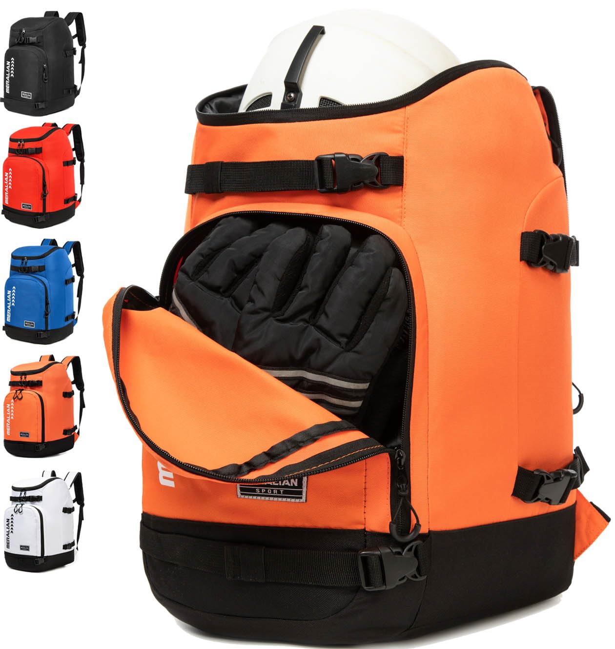 MERALIAN front view showing organized 50L storage and durable exterior benefit