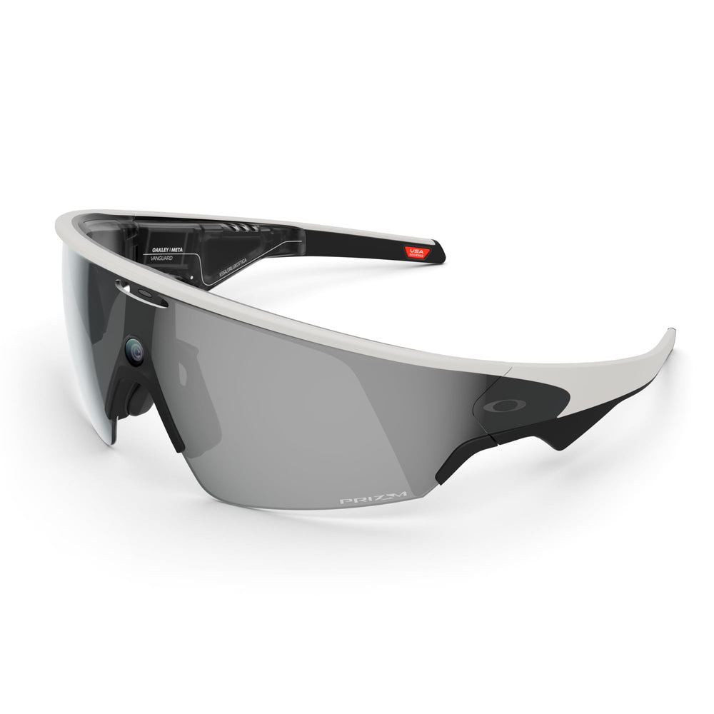 Meta Oakley Vanguard front view showing white frame and Prizm Black lenses, ideal sun protection