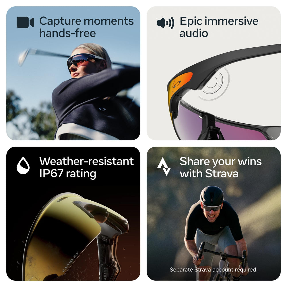 Meta Oakley Vanguard side profile displaying open-ear speaker, clear audio while staying aware