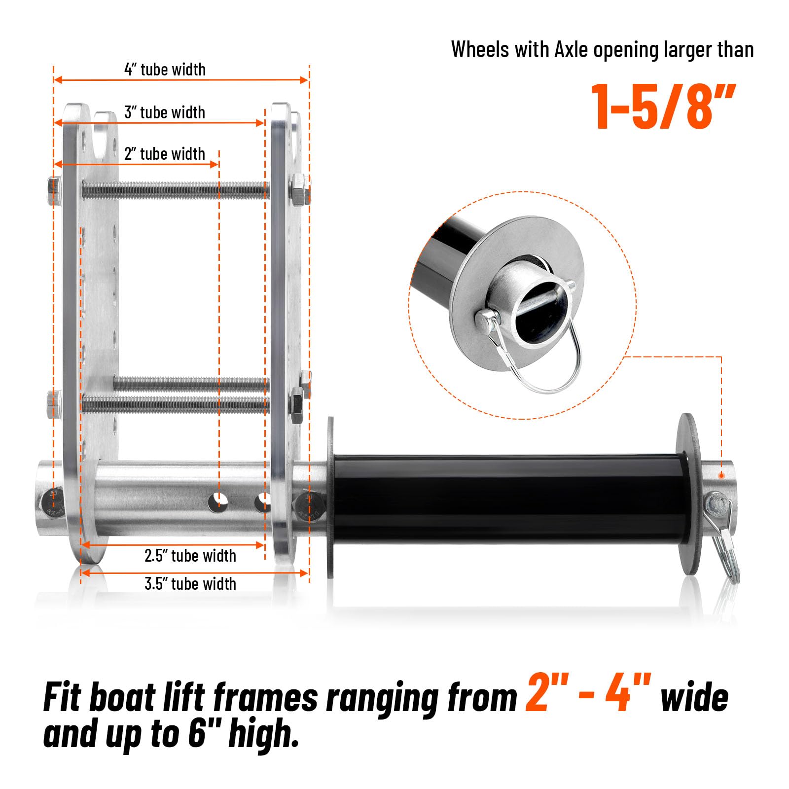 metlead laid-out mounting hardware with axles and pins for straightforward installation