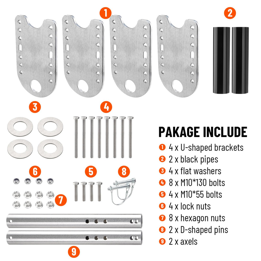 metlead axle and safety pin assembly emphasizing secure wheel attachment and stability