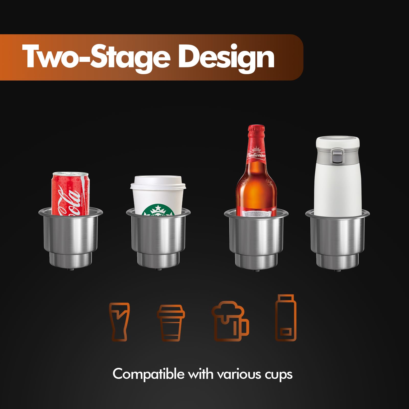 METRAXION cup holder with a standard soda can for scale showing secure fit and stable support