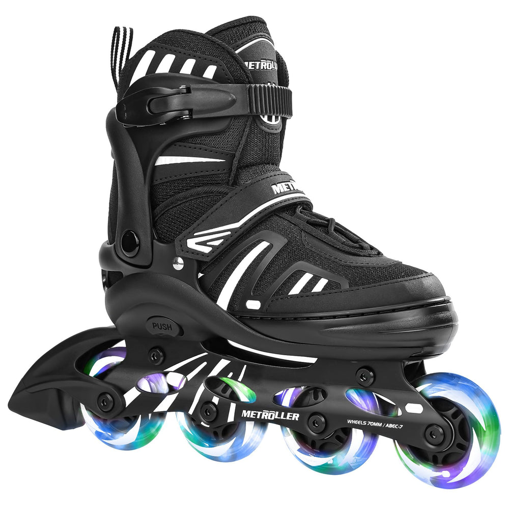 METROLLER front view showing adjustable skate profile and fit benefits
